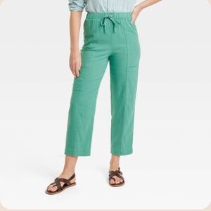 Universal Thread Green Linen Blend High Rise Pull On Tapered Ankle Pants